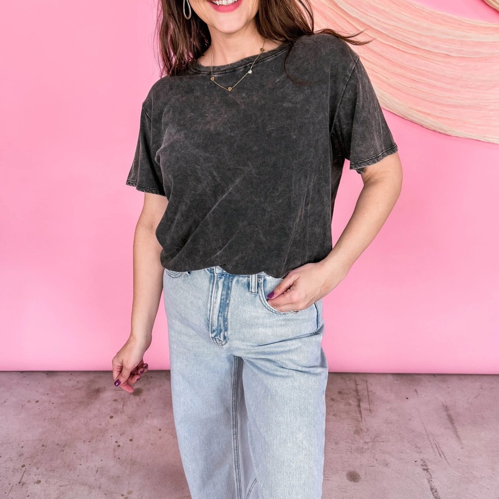 NWOT Zenana Black Acid Wash Tee Size Medium
